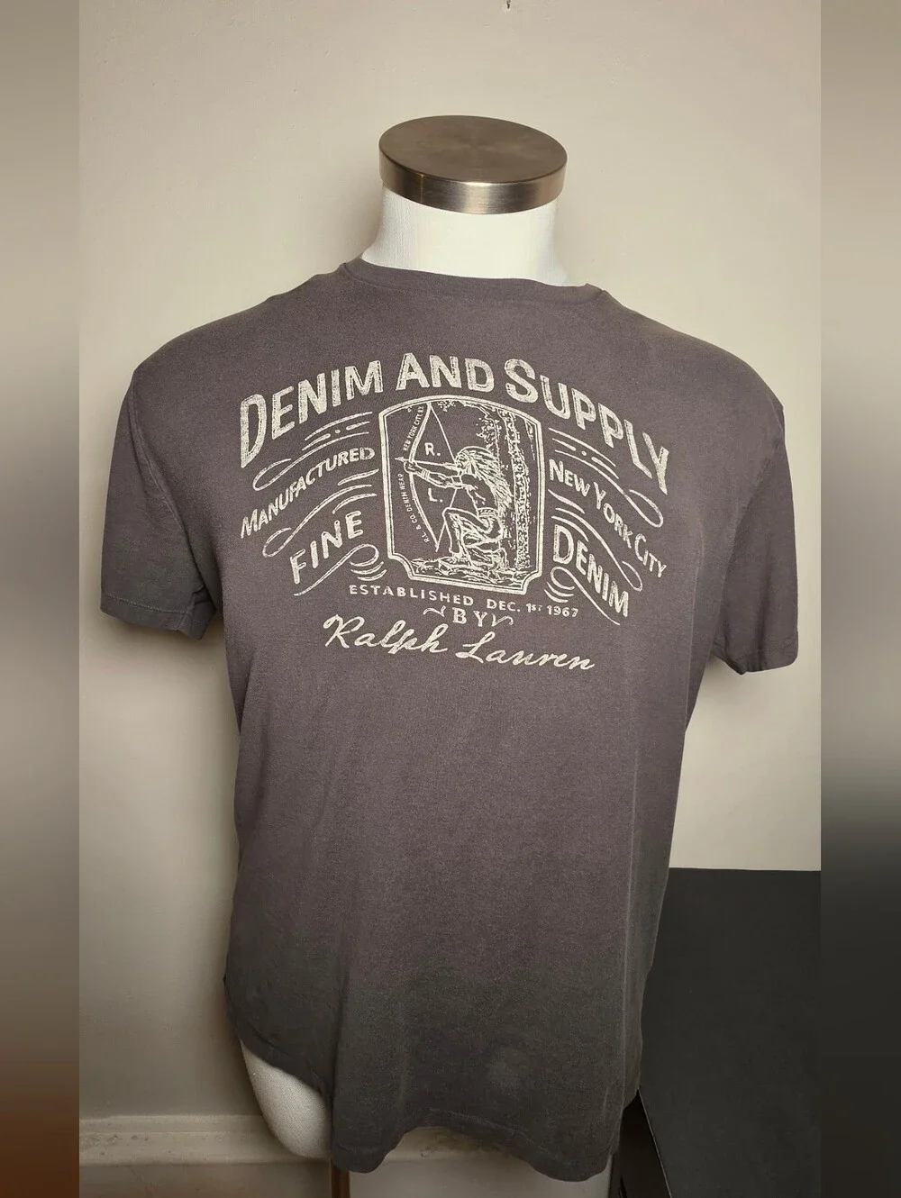 Ralph Lauren Denim & Supply Short Sleeve Graphic Tee - Charcoal with White Print